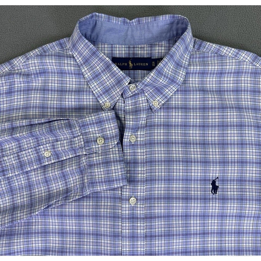 Ralph Lauren Shirt Mens XL Blue Pink Plaid Colorful Prep Smart Casual Office